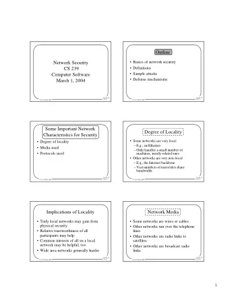Outline   Basics of network security  Network Security   Definitions  CS 239   Sample
