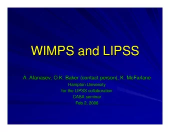 WIMPS and LIPSS  WIMPS and LIPSS  A. Afanasev  Afanasev, O.K. Baker (contact person), K. McFarlane