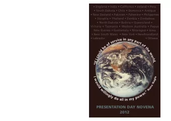 PRESENTATION DAY NOVENA  2012  WELCOME  Dear Sisters, Brothers, Associates and Friends of Nano,