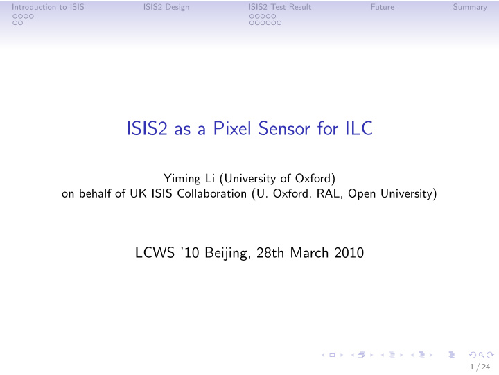 isis2 as a pixel sensor for ilc