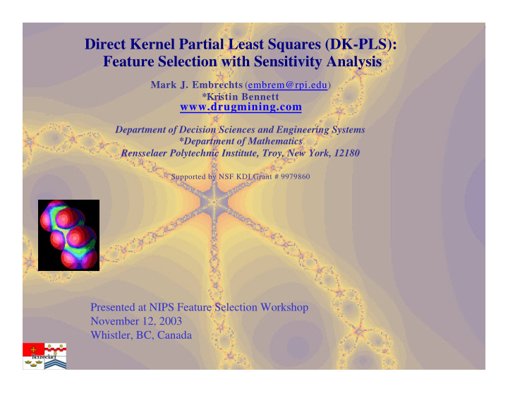 direct kernel partial least squares dk pls feature