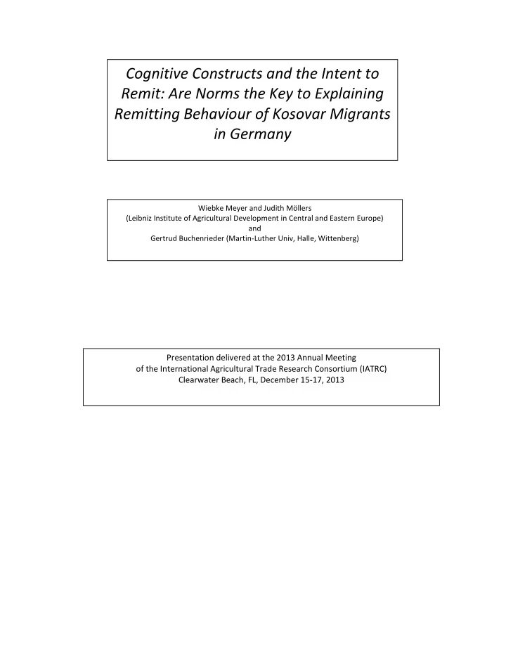 cognitive constructs and the intent to remit are norms