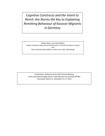 Cognitive Constructs and the Intent to  Remit: Are Norms the Key to Explaining  Remitting Behaviour