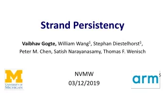 Strand Persistency Vaibhav Gogte, William Wang $ , Stephan Diestelhorst $ ,  Peter M. Chen, Satish