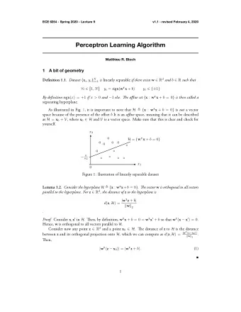 Perceptron Learning Algorithm  Matthieu R. Bloch  1  A bit of geometry Definition 1.1. Dataset { x