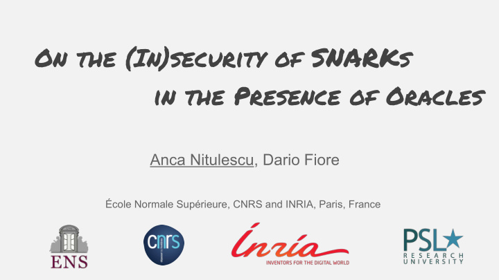 on the in security of snark s