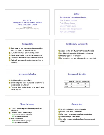 Outline  Access control: mechanism and policy  Unix filesystem concepts  CSci 4271W  Development of