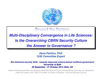 Multi-  -Disciplinary Convergence in Life Sciences:  Disciplinary Convergence in Life Sciences: