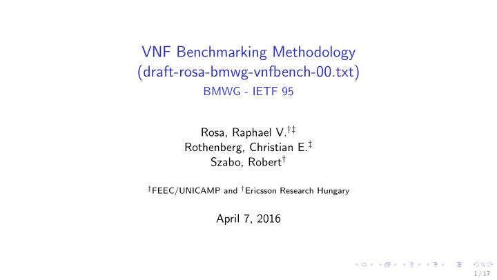 vnf benchmarking methodology draft rosa bmwg vnfbench 00