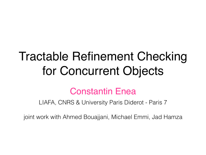 tractable refinement checking for concurrent objects