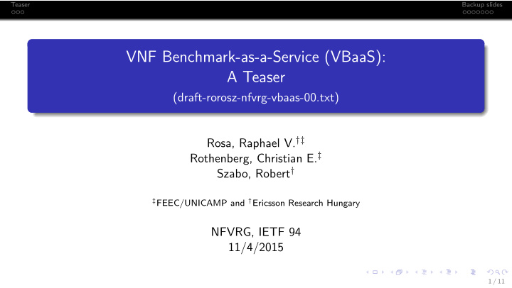 vnf benchmark as a service vbaas a teaser