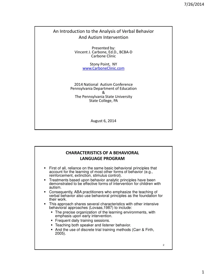an introduction to the analysis of verbal behavior and