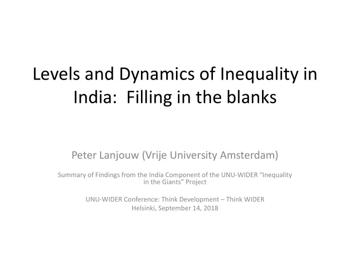 levels and dynamics of inequality in