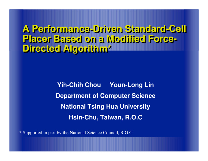 a performance driven standard cell a performance driven
