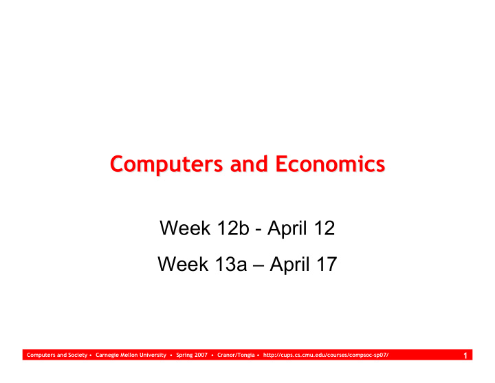 computers and economics computers and economics