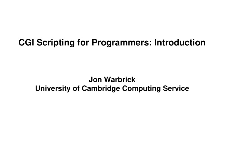cgi scripting for programmers introduction