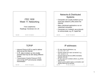 Networks &amp; Distributed  Systems  ITEC 1630   Computers are usually hooked up to a  Week 11: