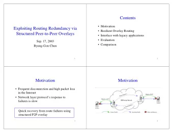 Contents   Motivation  Exploiting Routing Redundancy via   Resilient Overlay Routing