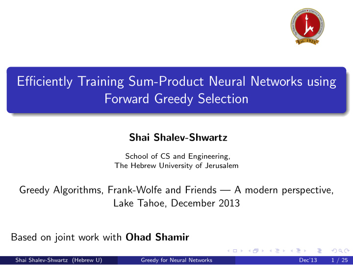 efficiently training sum product neural networks using