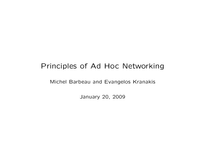 principles of ad hoc networking