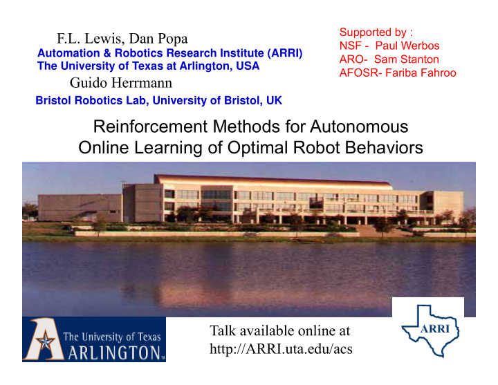 reinforcement methods for autonomous online learning of