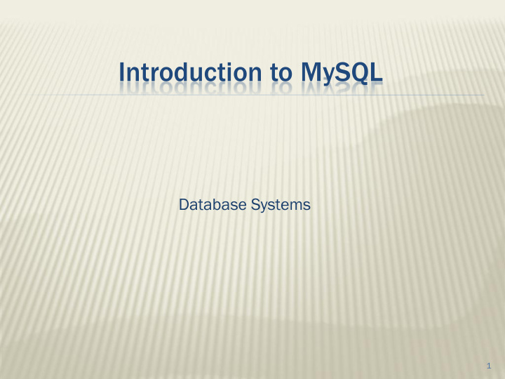 introduction to mysql