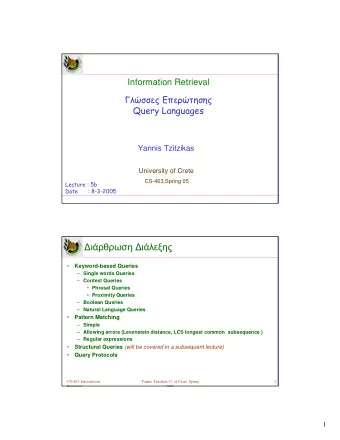 Keyword-based Queries  Single words