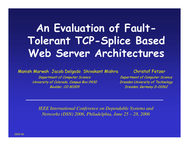 an evaluation of fault tolerant tcp splice based web