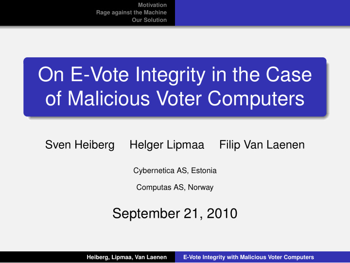on e vote integrity in the case of malicious voter