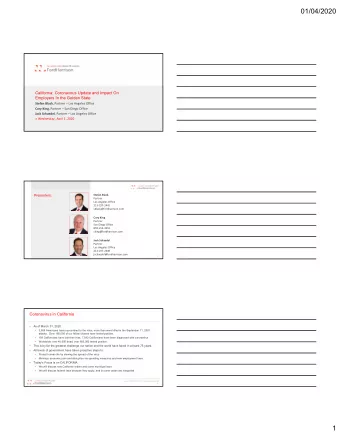 01/04/2020  California: Coronavirus Update and Impact On  Employers In the Golden State Stefan