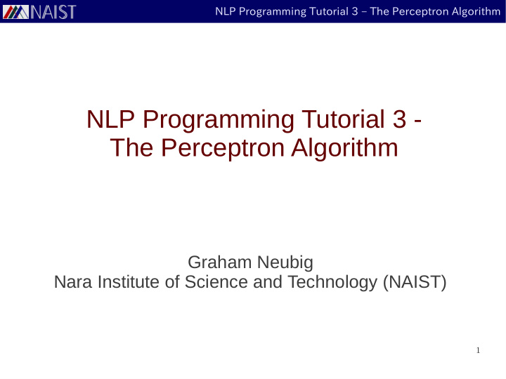 nlp programming tutorial 3 the perceptron algorithm