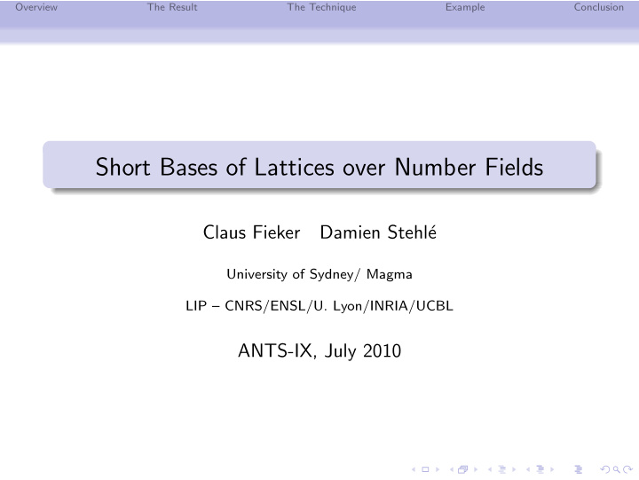 short bases of lattices over number fields