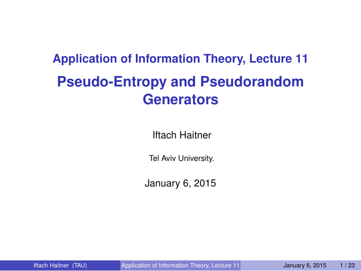 pseudo entropy and pseudorandom generators