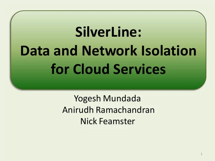 silverline data and network isolation for cloud services