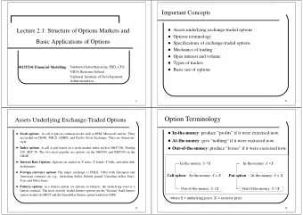 Option Terminology  Assets Underlying Exchange-Traded Options  In-the-money : produce