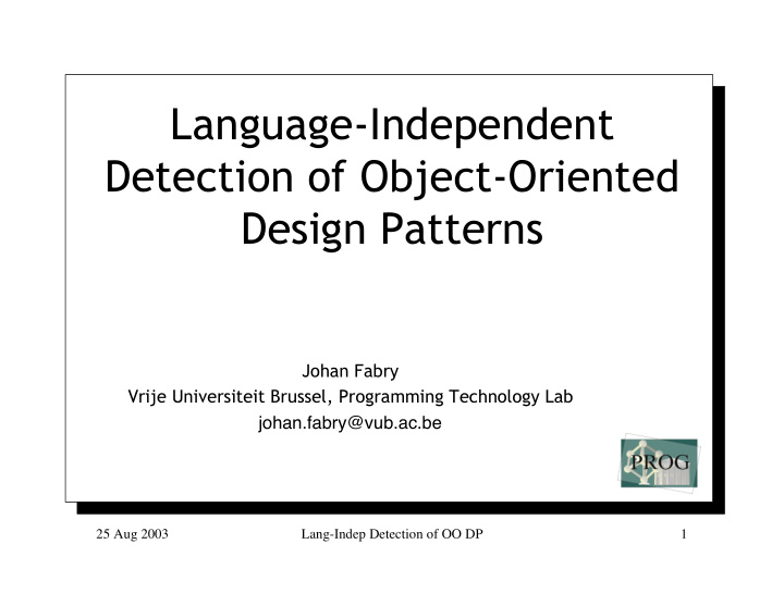 language independent detection of object oriented design