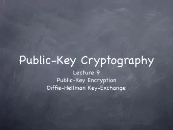 Public-Key Cryptography Lecture 9 Public-Key Encryption  Diffie-Hellman Key-Exchange