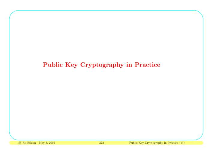 public key cryptography in practice