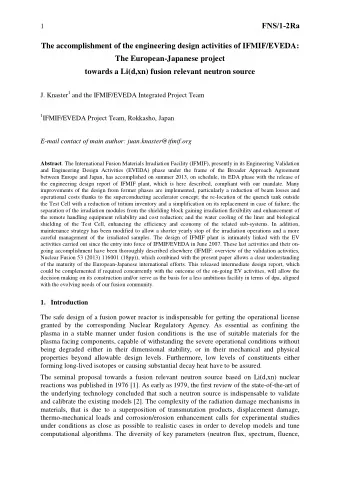 1  FNS/1-2Ra  The accomplishment of the engineering design activities of IFMIF/EVEDA:  The