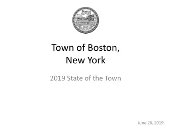 New York  2019 State of the Town  June 26, 2019  2019 State of the Town  2019 Financial