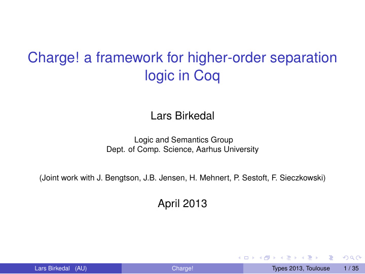 charge a framework for higher order separation logic in