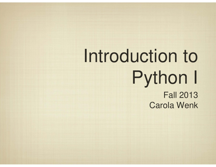 introduction to python i