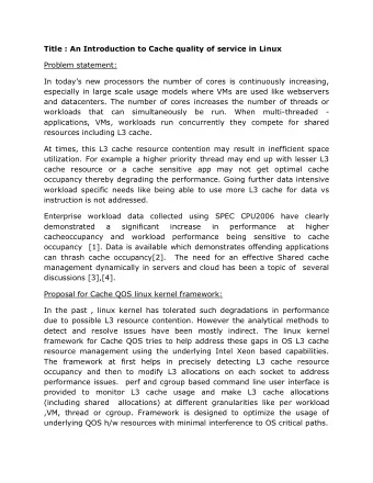 Title : An Introduction to Cache quality of service in Linux  Problem statement:  In todays new