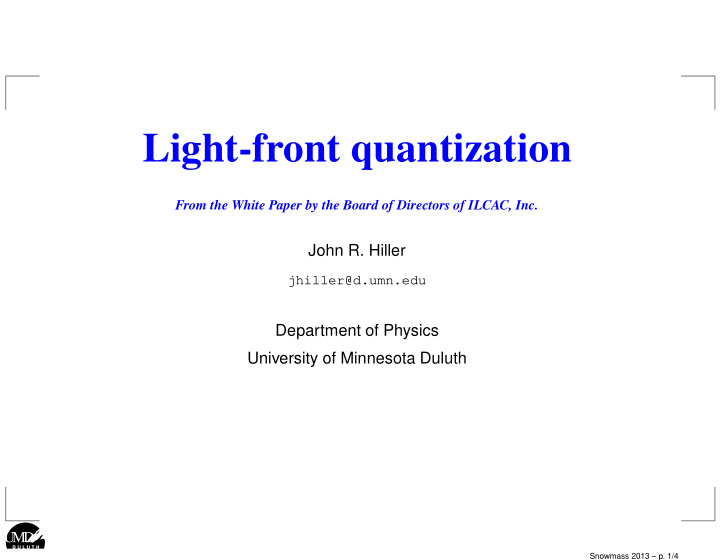 light front quantization