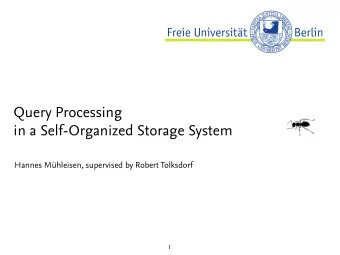 Query Processing  in a Self-Organized Storage System  Hannes Mhleisen, supervised by Robert