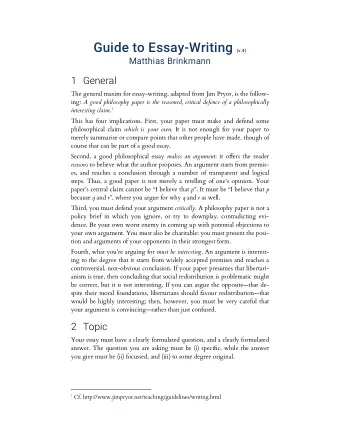 Guide to Essay - Writing (v.4) Matthias Brinkmann 1 General The general maxim for essay - writing,