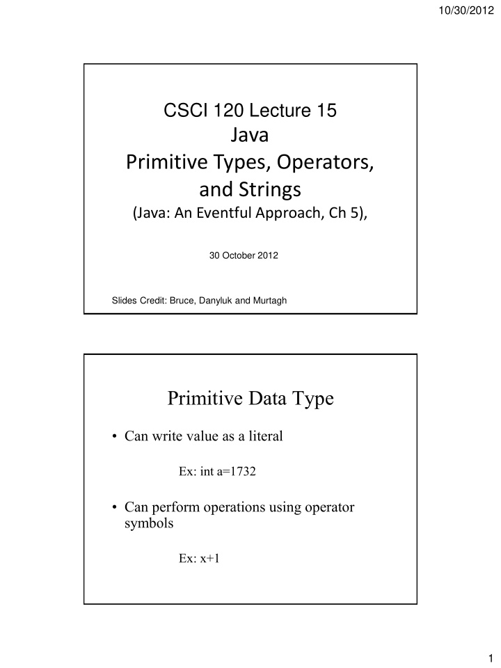 java primitive types operators and strings