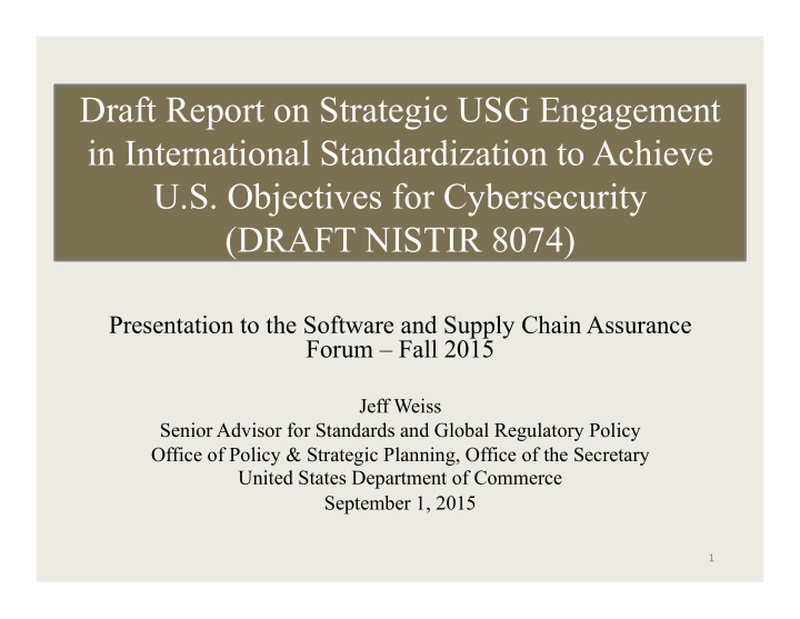 draft report on strategic usg engagement in international