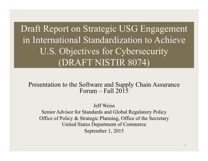 draft report on strategic usg engagement in international