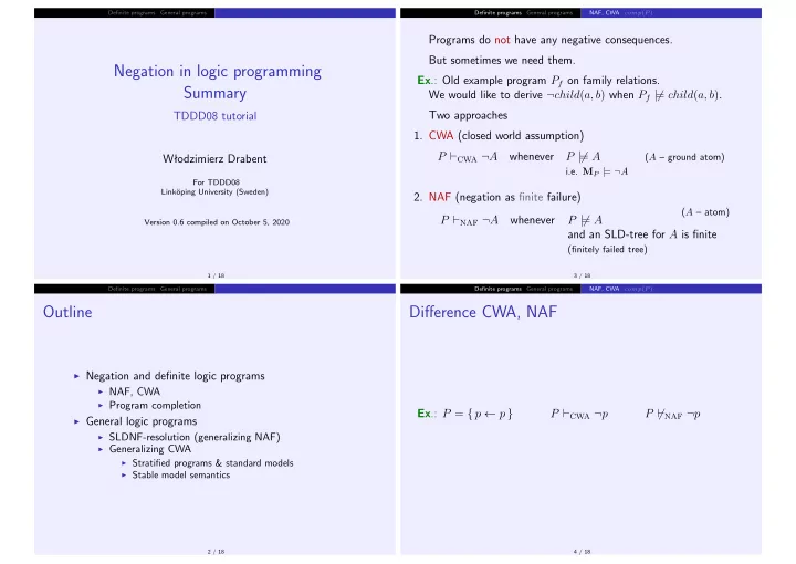 negation in logic programming